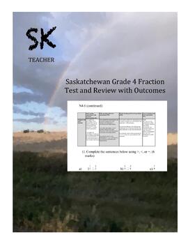 Preview of Saskatchewan Grade 4 Fractions Test and Review with Outcomes