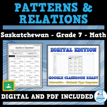 Preview of Saskatchewan - Math - Grade 7 - Patterns and Relations - GOOGLE AND PDF