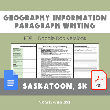 Preview of Saskatoon Writing Task - Geography Information Writing Assignment