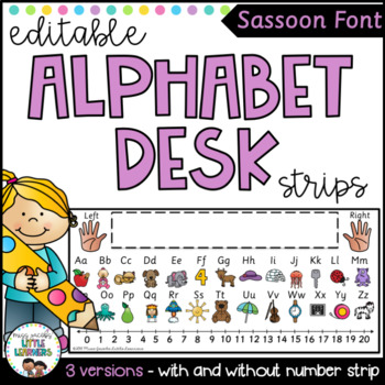 sassoon font alphabet desk strip with number line editable tpt