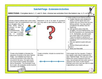 Preview of Satchel Paige Extension Activities