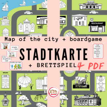 Preview of GERMAN CITY MAP: Stadtkarte + BOARDGAME To work vocabulary and directions