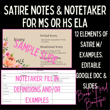 Preview of Satire Notes and Note Sheet