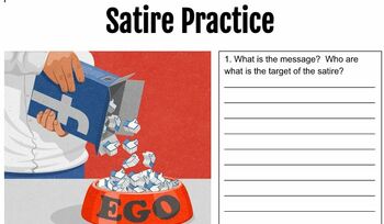 Preview of Satire Partnered Practice using CARTOONS AND VIDEOS with KEY
