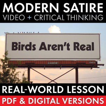 Preview of Satire Video Analysis, Birds Aren’t Real Conspiracy Theory, PDF & Google Drive