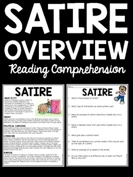 Preview of Satire Overview Reading Comprehension Worksheet