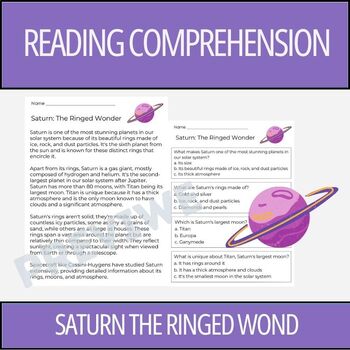 Preview of Saturn The Ringed Wond - Reading Comprehension Activity | 2nd Grade & 3rd Grade