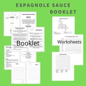 Preview of Sauces Unit - Espagnole Booklet & Worksheets (FACS, FCS, ProStart)