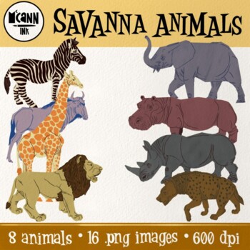Savanna Animals Clipart | 16 Images by McCann Ink | TPT