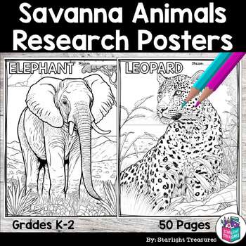 Preview of Savanna Animals Research Posters, Coloring Pages - Animal Research Project