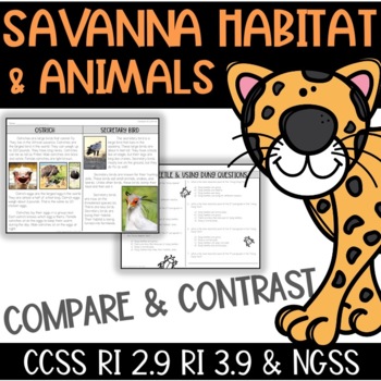 Preview of Savanna Habitat - Diverse Animals - Compare & Contrast RI 2.9 & RI 3.9