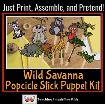 Preview of Savanna Wildlife Popsicle /Craft Stick Puppet Kit Activity