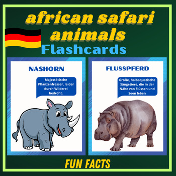 Preview of Savannah Animals Clipart :German Fun Facts Flashcards, Posters on African Safari