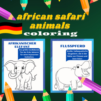 Preview of Savannah Animals: German Fun Facts Flashcards,Coloring Animals on African Safari