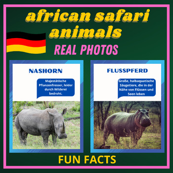 Preview of Savannah Animals :German Fun Facts Flashcards, Real Photo on African Safari