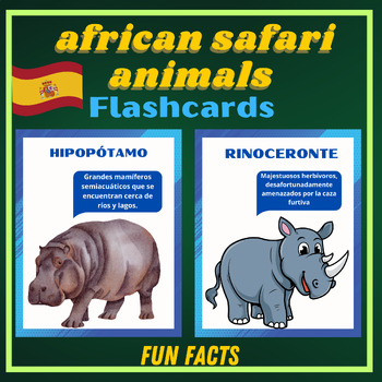 Preview of Savannah Animals  :Spanish Fun Facts Flashcards, Posters on African Safari