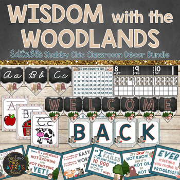 Preview of Woodland Animals Classroom Theme Decor Bundle - Editable