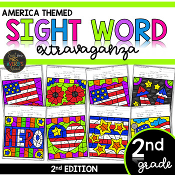 Preview of Second Grade Color by Code Sight Words America | Veterans Day | Patriot Day