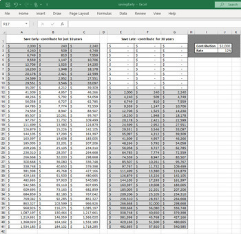 Preview of Save Early vs. Save Late Excel Spreadsheet - Saving Money