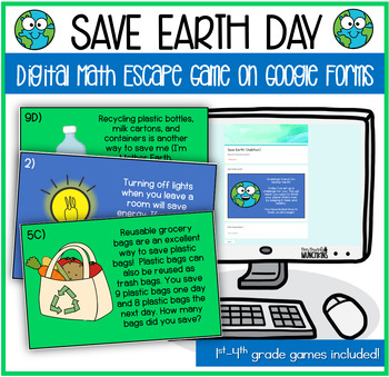 Preview of Save Earth! A Digital Math Escape Game on Google Forms Earth Day Game