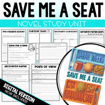 Preview of Save Me A Seat Novel Study Unit- Literature Circle Unit- Comprehension Questions