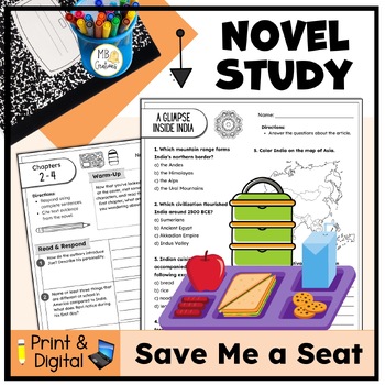 Preview of Save Me a Seat Novel Study, Comprehension Questions, and Book Projects 4th Grade