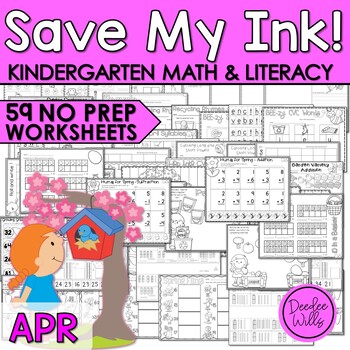 Preview of Kindergarten Math Worksheets & ELA Worksheets April Spring Printable Activities