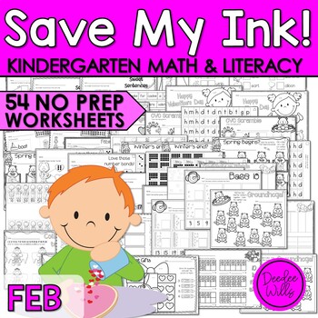 Preview of Kindergarten Math Worksheets and Phonics Worksheets February No Prep Activities