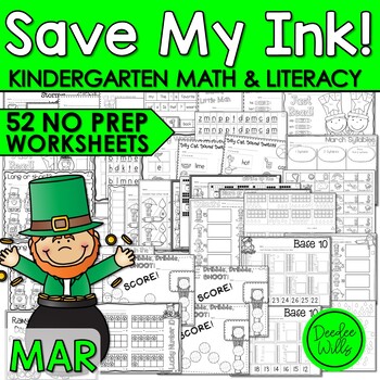 Preview of Math Worksheets & ELA Worksheets Math and Literacy NO PREP March Activities