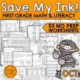 Fall Worksheets First Grade to Practice Math and Literacy 