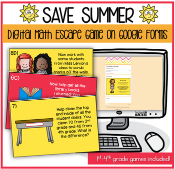 Preview of Save Summer! A Digital Math Escape Game on Google Forms End of Year Game