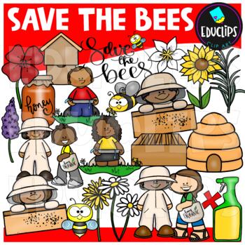 Preview of Save The Bees Clipart Set - EARTH DAY {Educlips Clipart}