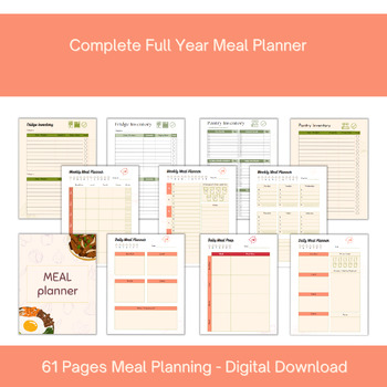 Preview of Save Time and Money with a Complete Full Year Meal Planner, Food Journal