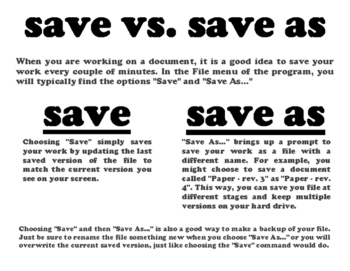 Preview of Save vs. Save As reference