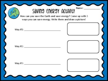 Preview of Saving Energy Activity Earth Day Activity