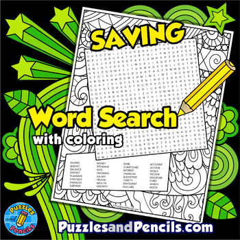 Preview of Saving Word Search Puzzle with Coloring Activity | Financial Literacy