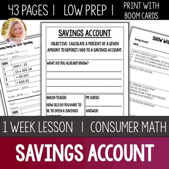 Preview of Savings Account Lesson Unit Consumer Math Life Skills Special Education