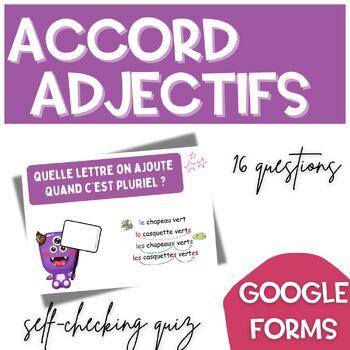 Preview of Savoir accorder Adjectifs GOOGLE FORMS QUIZ French Adjectives Agreement