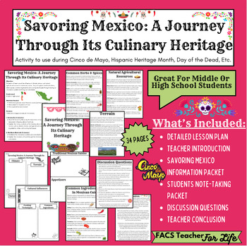 Preview of Savoring Mexico: FACS, NO PREP, Cinco de Mayo, Middle or High School, Spanish