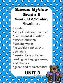 Preview of Savvas MyView Weekly Newsletters (grade 2) Unit 3