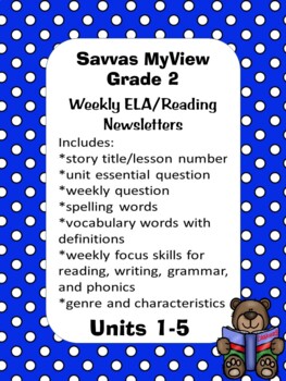 Preview of Savvas MyView Weekly Newsletters (grade 2) Units 1-5 BUNDLE