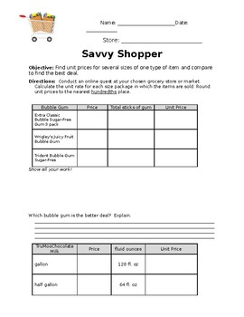 Savvy Shopper Unit Pricing Webquest By The Heart Of Learning Tpt