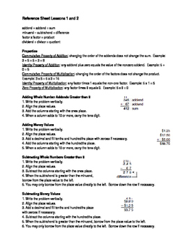 Preview of Saxon Course 1 Math Reference Sheets for Lessons 1-32
