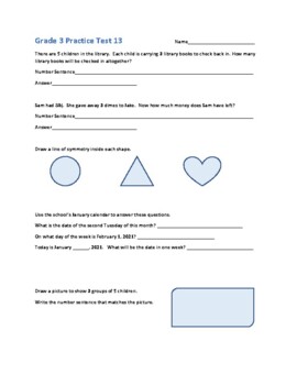 Preview of Saxon Math Grade 3 Practice Tests 13-26 (2nd Semester)