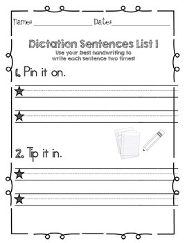 Saxon Phonics Spelling First Grade Dictation Sentences by The Weekly