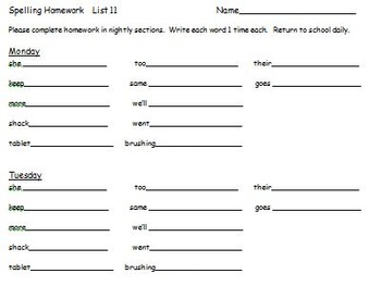 Preview of First Grade Saxon Phonics Spelling Homework or Supplement Review