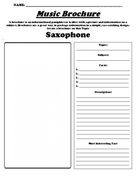 Preview of Saxophone "Informational Brochure" Worksheet & WebQuest