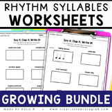 Say, Clap, Write Rhythm Syllable Music Worksheet Bundle fo