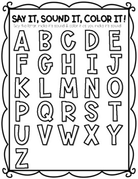 Preview of Say It, Sound It, Color It Alphabet Phoneme Practice Worksheets (((2 PAGES)))