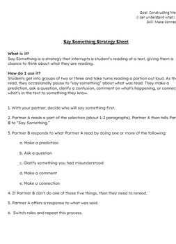 Preview of Say Something Strategy Sheet